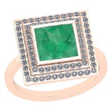 1.28 Ctw Emerald And Diamond I2/I3 14K Rose Gold Vintage Style Ring