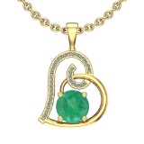 2.20 Ctw Emerald And Diamond I2/I3 14K Yellow Gold Victorian Pendant