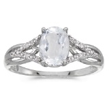 Certified 14k White Gold Oval White Topaz And Diamond Ring