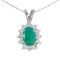Certified 10k White Gold Oval Emerald And Diamond Pendant