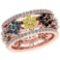 2.46 Ctw SI2/I1 Treated Fancy Blue ,Black,Yellow And White Diamond 14K Rose Gold Ring