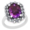 5.08 Ctw I2/I3 Amethyst And Diamond 10K White Gold Vintage Style Ring