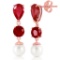 14K Solid Rose Gold Chandelier Earrings with Rubies & pearls