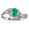 Certified 10k White Gold Oval Emerald And Diamond Ring