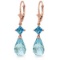 14K Solid Rose Gold Leverback Earrings with Blue Topaz