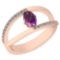 0.64 Ctw Amethyst And Diamond I2/I3 10K Rose Gold Vintage Style Ring