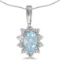 Certified 10k White Gold Oval Aquamarine And Diamond Pendant