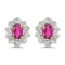 Certified 10k Yellow Gold Oval Pink Topaz And Diamond Earrings