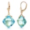 17.5 Carat 14K Solid Gold Leverback Earrings Checkerboard Cut Blue Topaz