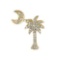 Certified 14K Yellow Gold .15 Ct Diamond Palm Tree and Crescent Moon Pendant