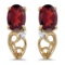 Certified 14k Yellow Gold Oval Garnet And Diamond Earrings