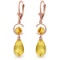 14K Solid Rose Gold Leverback Earrings with Natural Citrines