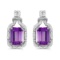 Certified 14k White Gold Emerald-cut Amethyst And Diamond Earrings