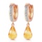 14K Solid Rose Gold Hoop Earrings withDiamonds & Citrines