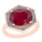 4.22 Ctw Ruby And Diamond I2/I3 14K Rose Gold Vintage Style Ring