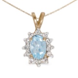 Certified 14k Yellow Gold Oval Aquamarine And Diamond Pendant