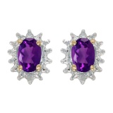 Certified 14k Yellow Gold Oval Amethyst And Diamond Earrings 0.72 CTW