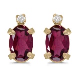 Certified 14k Yellow Gold Oval Rhodolite Garnet And Diamond Earrings