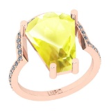 6.71 Ctw I2/I3 Lemon Topaz And Diamond 10K Rose Gold Ring