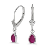 Certified 14k White Gold Pear Ruby Bezel Lever-back Earrings