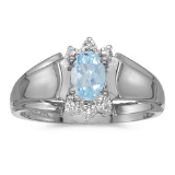 Certified 10k White Gold Oval Aquamarine And Diamond Ring