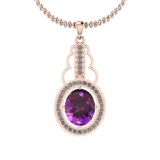 4.86 Ctw Amethyst And Diamond I2/I3 10K Rose Gold Pendant