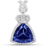 36.73 Carat Genuine Tanzanite and White Diamond 18K White Gold Pendant