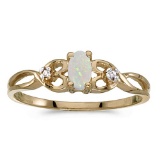 Certified 14k Yellow Gold Oval Opal And Diamond Ring