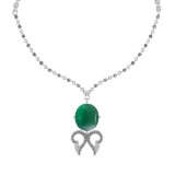 21.45 Ctw VS/SI1 Emerald And Diamond 14k White Gold Victorian Style Necklace