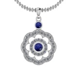 1.03 Ctw VS/SI1 Blue Sapphire And Diamond 14K White Gold Pendant Necklace