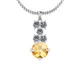 4.00 Ctw Citrine And Diamond I2/I3 14K White Gold Necklace