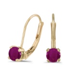 Certified 14k Yellow Gold Round Ruby Lever-back Earrings 0.48 CTW