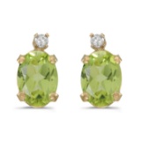 Certified 14k Yellow Gold Oval Peridot And Diamond Earrings 1.38 CTW