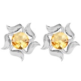 Certified 3.60 Ctw Citrine 14K White Gold Stud Earrings