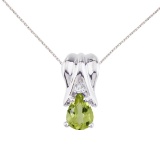 Certified 14k White Gold Peridot and Diamond Pear Shaped Pendant 0.71 CTW