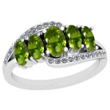 1.63 Ctw Peridot And Diamond I2/I3 14K White Gold Ring