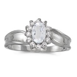 Certified 14k White Gold Oval White Topaz And Diamond Ring