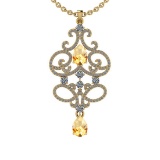 2.33 Ctw I2/I3 Citrine And Diamond 10K Yellow Gold Vintage Style Pendant