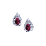 Certified 14k White Gold Pear Ruby And Diamond Earrings