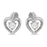 Certified 14k White Gold Pearl And Diamond Heart Earrings