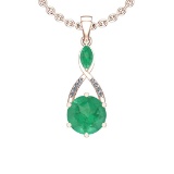 2.79 Ctw Emerald And Diamond I2/I3 14K Rose Gold Necklace