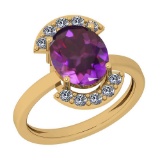 1.39 Ctw Amethyst And Diamond I2/I3 10K Yellow Gold Vintage Style Ring