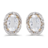 Certified 14k Yellow Gold Oval White Topaz And Diamond Earrings