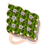 5.95 Ctw Peridot And Diamond I2/I3 10K Rose Gold Vintage Style Ring