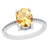 2.10 Ctw Citrine And Diamond I2/I310K White Gold Vintage Style Ring