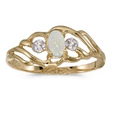 Certified 10k Yellow Gold Oval Opal And Diamond Ring