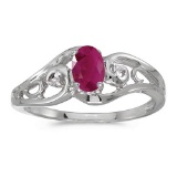 Certified 14k White Gold Oval Ruby And Diamond Ring