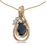 Certified 14k Yellow Gold Oval Sapphire And Diamond Teardrop Pendant 0.43 CTW