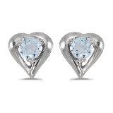 Certified 14k White Gold Round Aquamarine Heart Earrings