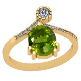 3.45 Ctw I2/I3 Peridot And Diamond 10k Yellow Gold Vintage Style Ring